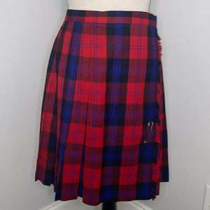 Talbots vintage tartan plaid pleated red & blue wool wrap knee skirt kilt sz 4-6